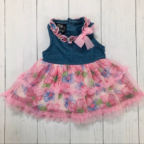 BOGO DDG Darlings Denim & Pink Tulle Flower Print Dress Size 3-6 Months - Picture 1 of 13